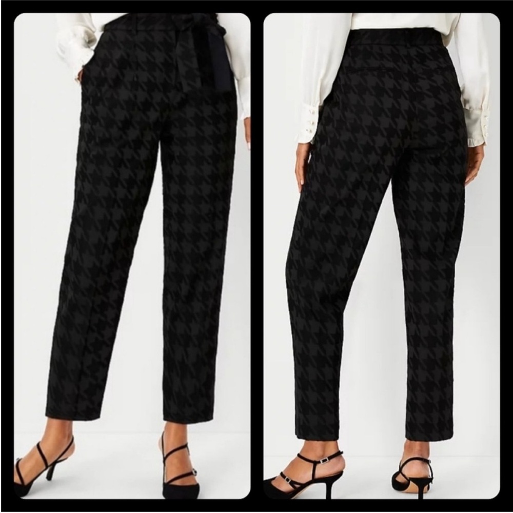 Ann Taylor high waist ankle crop pant in hounds tooth with tie belt size 8